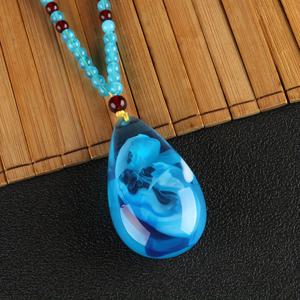 TEMU 빈티지 스타일 레진 물방울, 블루 물방울 펜던트 반투명 화석 목걸이, 남녀 공용 패션 인품 연출, 및 연회, 창의적인 선물