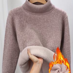 TEMU 올인원 하이넥 스웨터 - 부드러운 풀오버, 포근한 겨울 스웨터, 캐주얼 솔리드 컬러 라펠 칼라 가을 & 겨울용 (손세탁/드라이클리닝) - 부피감 없는 칼라 디자인