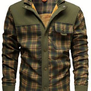 TEMU 남성용 미국 사이즈 가을/겨울 플리스 안감 따뜻한 체크 자켓