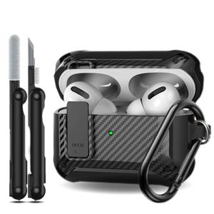 TEMU 에어팟 프로 2 호환 안전 잠금 클립 무선 헤드폰용 아머형 내구성 충격 방지 보호 케이스 + 블랙 청소 키트 세트