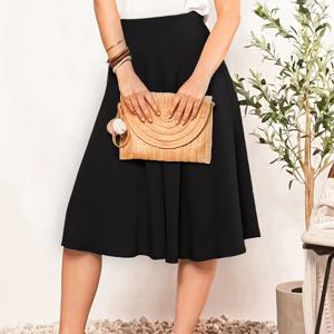 TEMU 플러스 사이즈, 여성용 솔리드 컬러 하이웨이스트 미디엄 스트레치 우아한 A라인 스커트