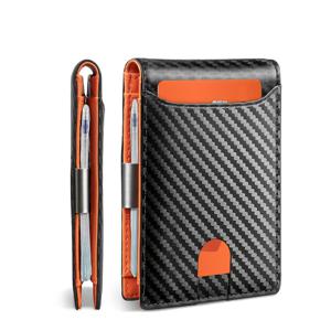 TEMU 남성용 슬림 카본 파이버 지갑 - 마이크로파이버 안감, 캐주얼 스타일, 합성 가죽 신용카드 홀더, 다중 슬롯, 지퍼 현금 포켓, 펜 루프, 드라이클리닝 가능, 여성용 카드 지갑