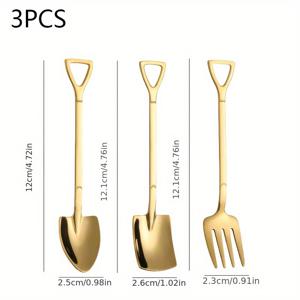 TEMU 3개입 - 고급 스테인리스 스틸 커피 스푼, 과일 포크, 스푼, 삽 스푼, 디저트 및 용 창의적인 수박 스푼, 가정용 커피 스푼 및 과일 포크