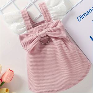 TEMU 아기 고양이 강아지 핑크색 신상 가을 겨울 패션 멜빵 리본 달콤한 레이스 플라잉 슬리브 핑크 코듀로이 공주 드레스