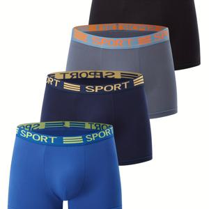TEMU 4개 세트 십대 브리프 SPORT 패션 프린트 탄성 허리 밴드 단색 다용도 기본 스타일 야외 14세 이상 십대 운동 스타일 브리프 봄 여름 부드럽고 통기성 좋은 사각 팬츠 반바지 올 시즌 착용