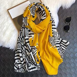 TEMU 기하학적 줄무늬가 있는 노란색 얼룩말 스카프 – 통기성 폴리에스터 숄, 스타일, 해변 여행 및 일상 패션에 이상적