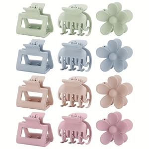 TEMU 12세트 얇고 두꺼운 머리용 작은 클립, 3가지 모양 작은 직사각형 헤어 클립, 귀여운 꽃 클립 여성용, 중간 크기 헤어 액세서리 여성 선물, 마카롱 컬러