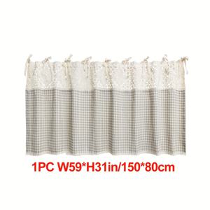 TEMU 1개 미국 스티치 속이 빈 꽃 스플라이싱 격자 무늬 짧은 커튼 주방 작은 창문 소박한 컨트리 창문 장식 1 패널 매듭 커피 커튼