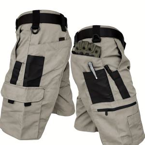 TEMU 남성용 택티컬 카고 반바지 - 단색, 다수의 주머니와 지퍼 주머니가 있는 내구성 있는 캐주얼 반바지, 레귤러 핏, 야외 활동, 하이킹, 일상용으로 적합 (벨트 미포함)