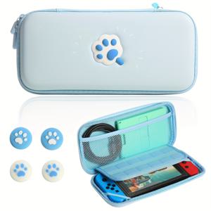 TEMU 포터블 핑크 고양이 발톱 하드 쉘 휴대용 케이스 - 닌텐도 스위치/스위치 OLED용 귀여운 여행용 케이스, 12개의 게임 카드 슬롯, 4개의 교체 가능한 손가락 그립 캡, 콘솔 및 액세서리 보관함