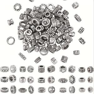 TEMU 100개 고대 은색 스페이서 비즈 - 혼합 스타일 티베트 대형 구멍 튜브 비즈 - 유럽 팔찌 및 목걸이 주얼리 제작용 메탈 비즈 - 선물