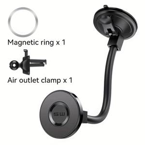 TEMU 차량용 듀얼 마그네틱 흡착 휴대폰 거치대, 흡착 컵 및 에어 커터 클립 장착, 구스넥 휴대폰 거치대, 강력한 자력으로 업그레이드. 아이폰 및 안드로이드에 적합한 MagSafe 차량용 휴대폰 거치대, 마그네틱 리드 링 포함