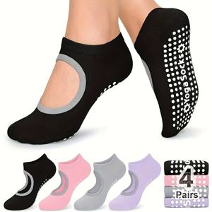 TEMU 여성을 위한 미끄럼 방지 요가 양말 4켤레, 안전한 실리콘 도트가 있는 오픈 디자인 - 사계절에 적합한 다양한 색상으로 제공