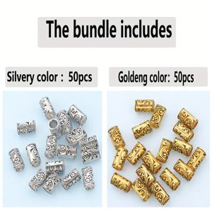 TEMU 100개/50개 웨이브 패턴 홀 스페이서 비즈, 원통형 루즈 스페이서 비즈, 패턴 처리된 루즈 비즈, 장식 비즈, 입체적인 할로우 대형 홀 비즈, 튜브 통과 홀 비즈