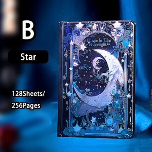 TEMU 1개, 128매/256페이지, 별과 달 소녀 마법 정지 가방, 빈티지 유럽풍 마법 책, 커버 스탬핑 노트북, 컬러 내지 페이지, 3D 카드 포함 핸드북, 여행 다이어리, 창의적 글쓰기, 완벽한 선물