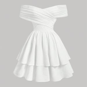 TEMU 여성용 우아한 오프숄더 민소매 드레스, 허리 악센트 & 플리츠 스커트 - 단색 미디 길이, 세탁기 사용 가능, 출퇴근 및 사계절 착용 [NS702], 휴가 패션, 이브닝웨어