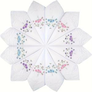 TEMU 10개 여성용 손수건 - 화이트에 섬세한 파스텔 꽃 자수가 있는 플로랄 자수, 웨딩, 브라이덜 샤워 및 특별한 날을 위한 레이스 트림, 특별한 날 손수건 | 파스텔 컬러 손수건 | 복잡한 레이스 디자인