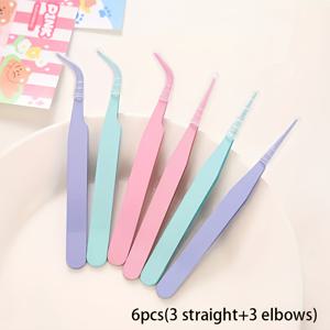 TEMU 6pcs 맥아론 컬러 크래프트 튜즈, 스테인리스 스틸 정밀 도구, 스크랩북, 네일 아트, 스티커 및 DIY에 적합, 전기식이 아닌, 향수 없는, 혼합 색상, 맥아론 저널 전문 컬러 튜즈, 스테인리스 직선 헤드 곡선 헤드 그라프팅 눈썹 끝 클립