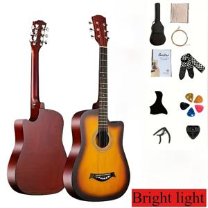 TEMU 38인치 광택 기타, 완벽한 포크 기타 초보자 세트 - 다양한 색상의 고품질 베이스우드 기타, 기타 백팩, 기타 스트링, 설명서, 조절 가능한 스트랩, 기타 피크 등 추가 제품 포함