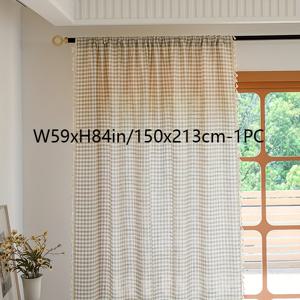 TEMU 1개 미국 컨트리 빌라 커피 체크 자수 태슬 레이스 선셰이드 커튼 탑 로드 포켓 고품질 부드러운 걸이 단열 안감 없음 세탁 가능 빌라 거실 침실 베이 창문 홈 데코 포이에 파티션 드레이프