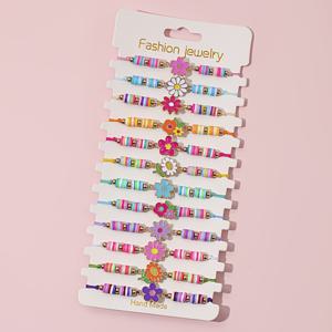 TEMU 12개 조절 가능한 팔찌 세트 (꽃과 작은 데이지 포함) | 오일 드립핑 추가 및 폴리머 클레이 조각, 이상적인 축제 액세서리 및 생일 선물, 혼합 색상, 귀여운 테마, 합금 소재