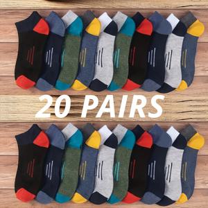 TEMU 20팩 남성용 양말, 여름용 얇은 패션 앵클 양말, 트렌디 인스타일 남성 양말, 심플 노쇼 양말, 운동용 앵클 양말
