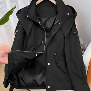 TEMU 새로운 여성용 캐주얼 드로스트링, 지퍼, 후드 , 봄/가을 패션에 완벽