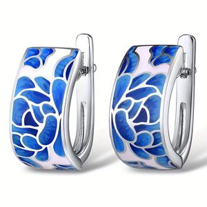 TEMU 여성 패션 반지 귀걸이 1쌍, 빈티지 에나멜 블루 앤 화이트 도자기 꽃 귀걸이, 여성 결혼식 파티 귀걸이, 데일리 캐주얼 착용, 발렌타인데이 선물로 적합한 주얼리