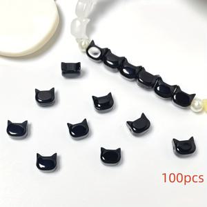 TEMU 고양이 머리 유리 구슬 100개 6x8mm - 흑백 램프워크 참, 팔찌, 목걸이, 귀걸이용 주얼리 제작 DIY, 공예 액세서리 | 재미있는 고양이 디자인 | 반투명 구슬 소재, 주얼리 제작 장식