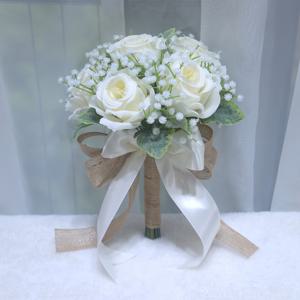 TEMU 숲속 스타일 인조 장미 수제 핸드 스로우 부케, 웨딩 화보 촬영용, 신부 약혼 및 결혼식 부케