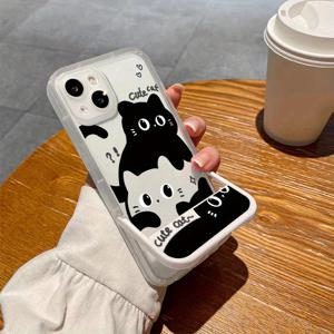 TEMU 휴대폰 케이스 - 세련되고 혁신적인 다용도 충격 방지 폰 케이스, 블랙 앤 화이트 고양이 디자인, iPhone 모델 16, 15, 14, 13, 12, 11 Pro Max, XS, XR, 7 호환