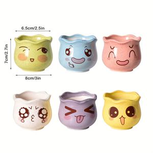 TEMU 6개/세트 귀여운 만화 세라믹 화분, 배수구 기능이 있는 다육식물용 꽃 화분, 집과 사무실 책상 정원 선물에 적합, 실내외 데스크탑 창문가 조경 디자인에 완벽