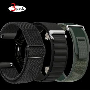 TEMU 22mm 및 20mm 사이즈의 나일론 시계 밴드 3개 세트. Samsung Galaxy Watch 7/6/5/4 (44mm 및 40mm) 및 Galaxy Watch 6/4 Classic (47mm, 43mm, 42mm, 46mm)와 호환되며, Huawei Watch GT 4/3/2에도 적합합니다.