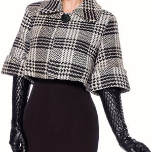 TEMU 세련되고 우아한 디자인의 싱글 버튼 디테일이 특징인 클래식 여성 빈티지 체크 무늬 케이프 숏 코트. 파티 및 이브닝 이벤트와 같은 공식적인 행사에 완벽합니다.