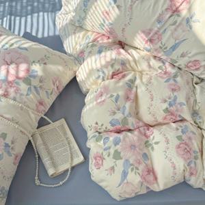 TEMU 핑크색 작은 꽃무늬 이불 커버 3pcs 세트, 컨트리 스타일 (이불 커버 1개, 베갯잇 2개 포함) - 고밀도 부드러운 피부 친화적 세탁 가능, 세탁기 사용 가능, 깃털 이불 속통 및 베개 속통 미포함