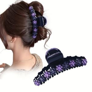 TEMU 1개 반짝이는 라인스톤 헤어 클로우, 우아한 PVC 헤어 클립, 패셔너블 스타일을 위한 대형 샤크 클립 헤어핀, 14세 이상을 위한 솔리드 컬러 헤어 액세서리 세트