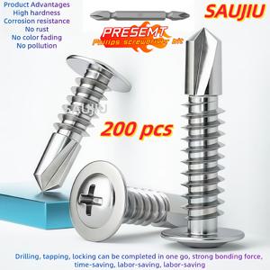 TEMU 200개 #8 셀프 드릴링 TEK 스크류 키트 - 410 스테인리스 스틸 십자 리세스 트러스 헤드 (7가지 사이즈), 금속, 가구 및 가정 수리용 - 무료 S2 십자 드릴 비트 포함