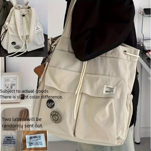 TEMU 대용량 출퇴근 여행 숄더백 패션 다기능 백팩 학생 가방 여성 캐주얼 가방 옥스포드 천 핸드백 조절 가능한 숄더 스트랩 지퍼 잠금 신학기 백팩 경량 및 내구성, 십대용