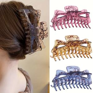 TEMU 플라스틱 홀로우 플라워 헤어 클로 베이직 대용량 멀티 플레이트 상어 클립, 일상 및 캐주얼 모임에 적합