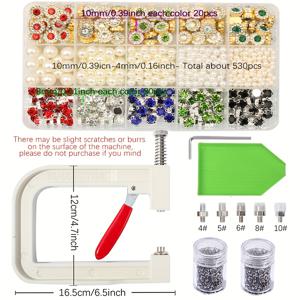 TEMU 4/5/6/8/10mm 박스형 화이트 ABS 인조 진주와 골드 실버 플라워 라인스톤, 신발 및 의류 DIY 장식용 핸드 프레스 리벳 머신