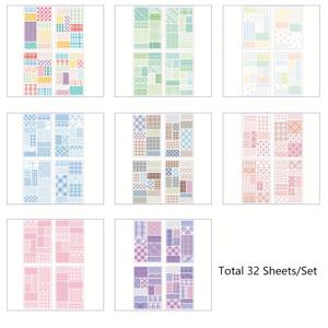 TEMU 32장 컬러 체크 시리즈 스티커, 손 계산서 다이어리 스크랩북 장식 재료 공예 스티커, 미리 재단된 종이 재질 체크 테마 스티커 (팩당 4장, 총 8팩)