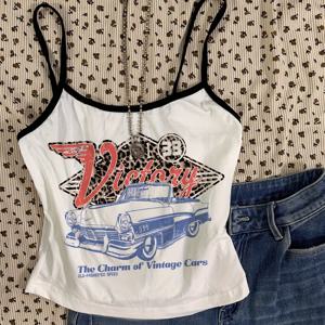 TEMU 빈티지 자동차 프린트 민소매 캐미솔