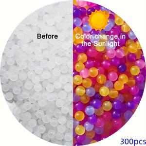 TEMU 300개 8mm 반사 컬러 변화 아크릴 비즈 - 햇빛에 변색하는 멀티컬러 그라데이션 라운드 비즈, DIY 주얼리 만들기용 | 휴가 스타일 공예 재료, 팔찌 & 목걸이 제작용 플레이풀한 디자인의 스페이서 비즈