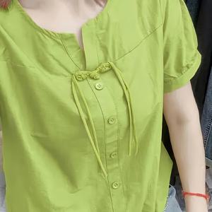 TEMU 2025 여름 신상 여성용 중국 스타일 버튼프론트 반팔 시폰 블라우스 캐주얼 루즈핏 패션셔츠