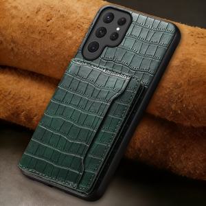 TEMU 휴대폰 케이스 - Denior | 악어 패턴 인조 가죽 카드 가방 브래킷 폰 케이스 (삼성 갤럭시 S25/S24/S23 시리즈 & 카드 가방 (카드 슬롯 3개))