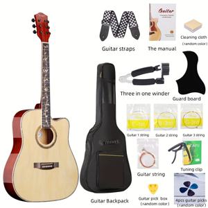 TEMU 41인치 풀 액세서리 세트 + 백팩 포함, 풍부한 사운드를 위한 초보자 및 성인을 위한 민속 목재 기타