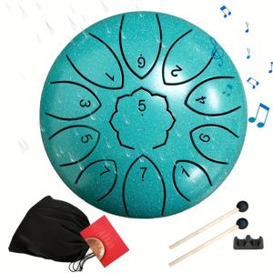 TEMU 아웃도어 레인 드럼, 스틸 텅 드럼, 6인치 11음 여행용 악기, 음악 교육 명상 요가 선물 세트 (캐리백, 악보집, 말렛, 스탠드 포함), 탄소강 핸드 드럼 퍼커션, 크리스마스 선물, 파티 분위기, 아트 데코, 음악 페스티벌 상품, 결혼식, 파티 공연용, 쉬운 연주