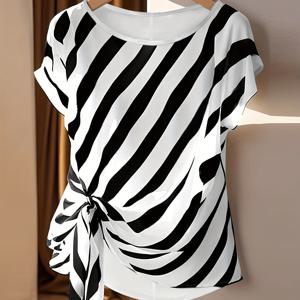 TEMU 캐주얼 여름 타이넥 민소매 보우 밑단 슬릿 블라우스