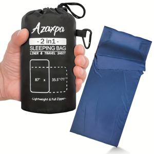 TEMU 2-in-1 여행용 잠옷 라이너 - 락킹 가능한 더블 지퍼 & 백팩 루프, 세탁 가능 컴팩트 캠핑 슬리핑백 (220x90cm) - 베개 포켓 포함, 가볍고 쉬운 관리 소재, 호스텔 및 배낭여행용