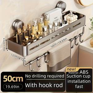 TEMU ANLIN 헤비듀티 흡착식 샤워 정리대 - 벽걸이 플로팅 선반, 튼튼한 접착제 포함, 샴푸·비누 보관용, 녹 방지 플라스틱 선반, 욕실 공간 절약형 선반, 욕조·샤워·세면대 정리용